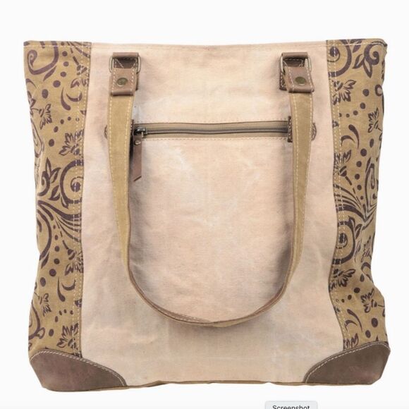 Vintage Flower Large Front Pocket Upcycled Canvas Tote Bag - Picture 4 of 4